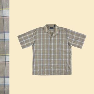 80s/90s Mervyns plaid shirt, vintage size L mens plaid beige/purple short sleeve